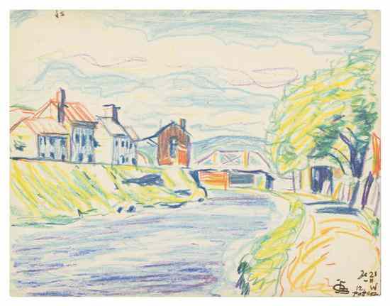 Appraisal: Oscar Florianus Bluemner American - Riverscape crayon on paper initialed