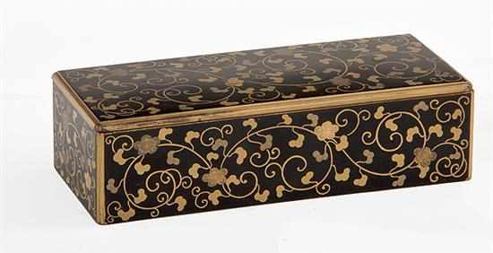 Appraisal: Japanese lacquer covered box mid th century rectangular floral decorated