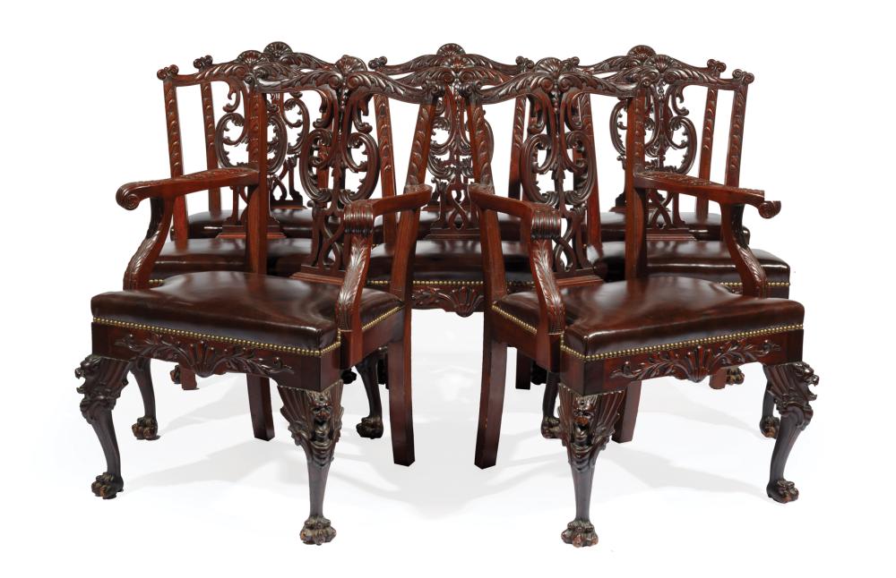 Appraisal: Eight Fine Chippendale-Style Carved Mahogany Dining Chairs late th early