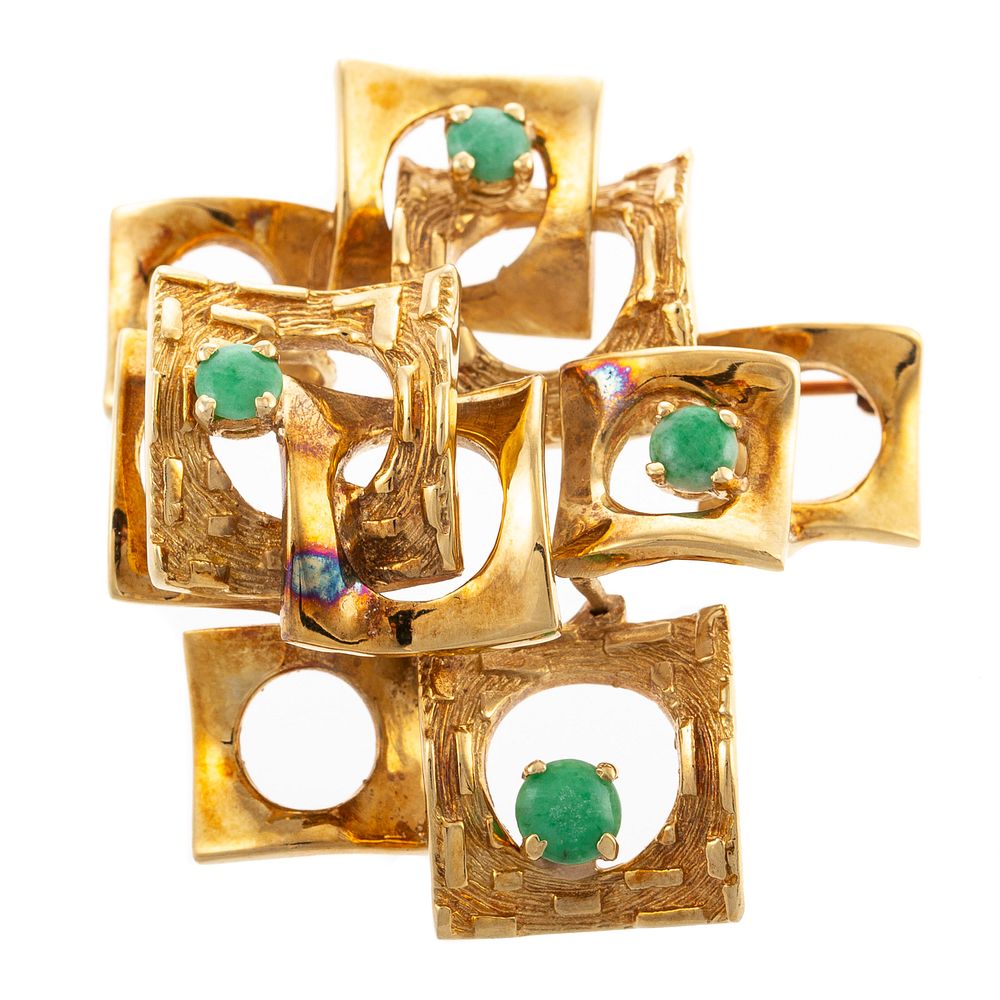 Appraisal: A Mid-Century Modern K Jade Brooch Pendant K yellow gold