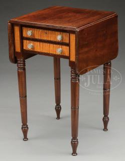 Appraisal: FEDERAL TRANSITIONAL MAHOGANY AND TIGER MAPLE TWO DRAWER STAND FEDERAL