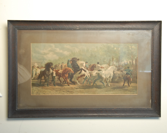 Appraisal: Print of Horses and Riders Framed H W