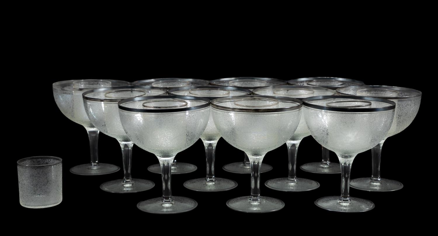 Appraisal: S SILVER RIM SEAFOOD COCKTAIL SERVERS PC American circa twenty-three