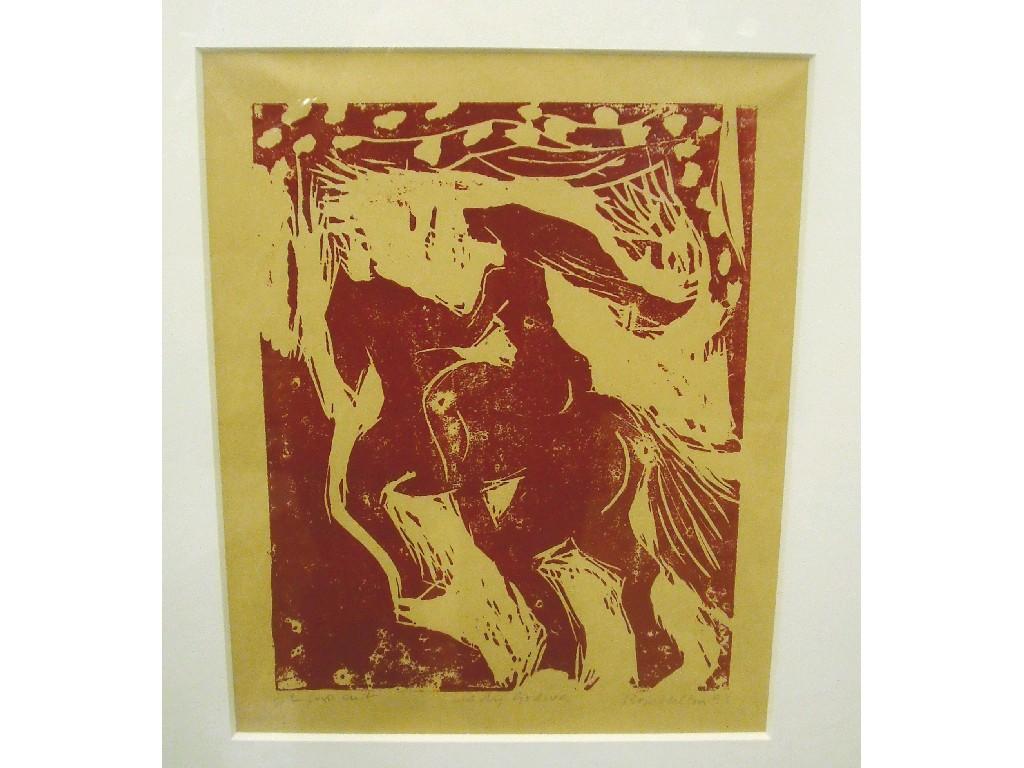 Appraisal: After Rose Hilton - Lady Godiva lino cut signed in