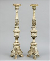 Appraisal: Pair of Large Carved Wood Candlesticks Probably from a Catholic