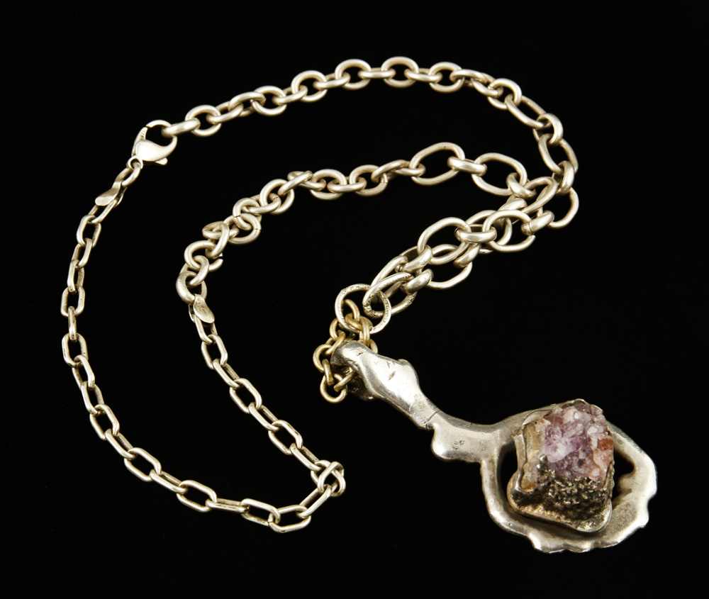 Appraisal: - Danish Amethyst Necklace Danish necklace chain stamped pendant with