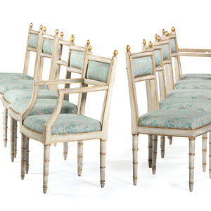 Appraisal: A Set of Ten Italian Painted and Parcel Gilt Dining