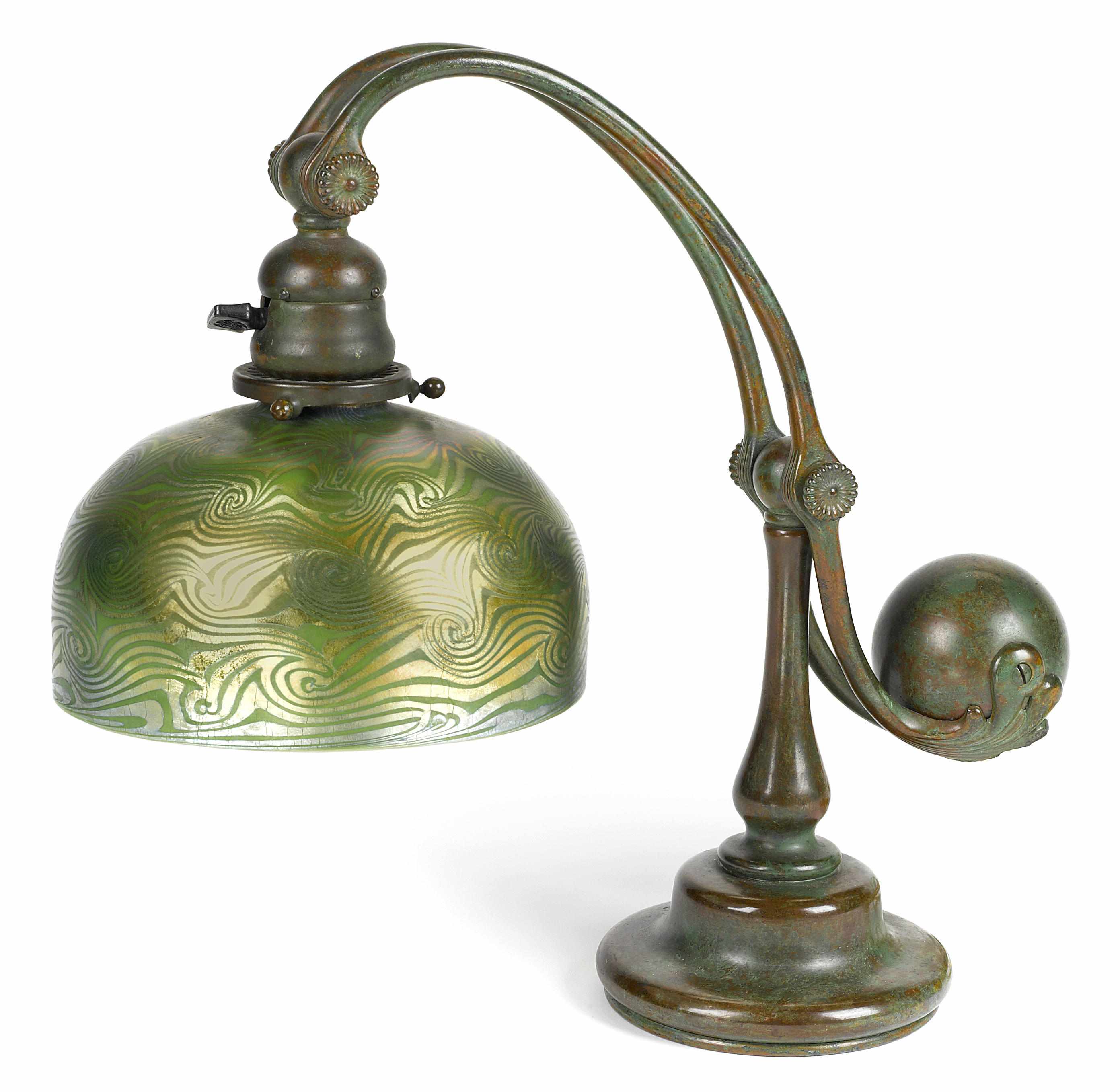 Appraisal: A Tiffany Studios Favrile glass and patinated bronze counterbalance desk