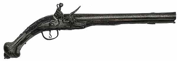 Appraisal: Mid-Eastern Flintlock Pistol bore diameter barrel top of barrel with