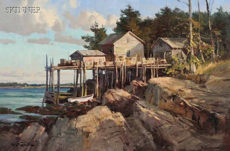 Appraisal: Paul Strisik American - Maine Coast Wharf Signed P Strisik