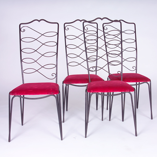 Appraisal: RAYMOND SUBES ATTR Set of four wrought-iron side chairs with