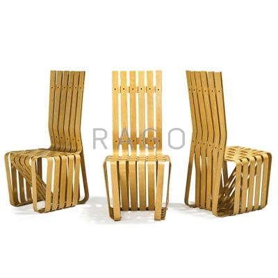 Appraisal: FRANK GEHRY b KNOLL Three High Sticking chairs USA Laminated