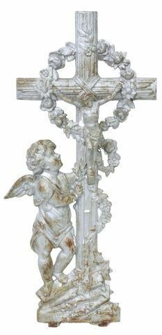 Appraisal: French silver painted cast iron cross th c figural crucifix