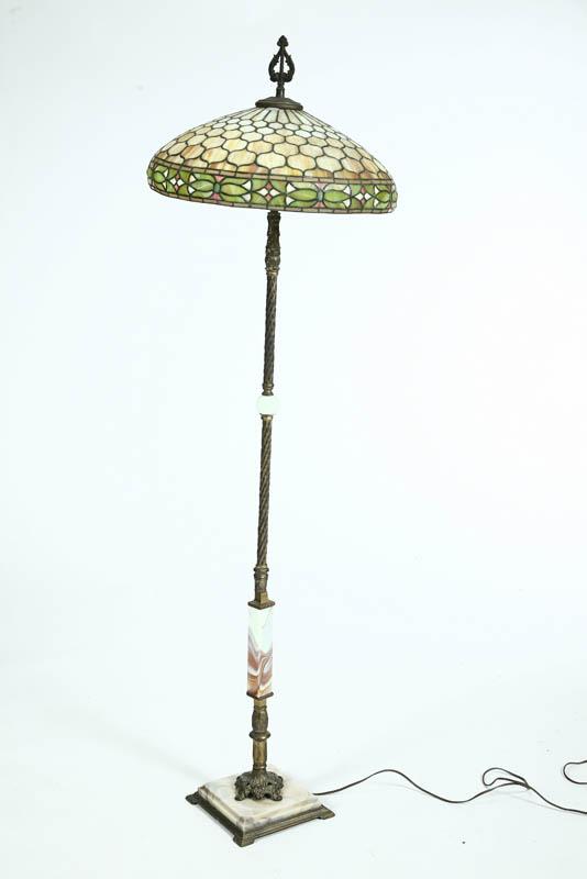 Appraisal: FLOOR LAMP Slag glass shade on a crosshatched support and