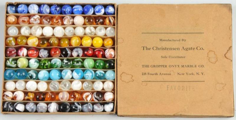 Appraisal: Box of Christensen Agate Company No Marbles Description Includes beautiful