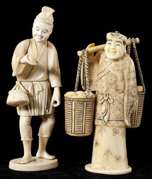 Appraisal: Two Japanese Ivory Bone Okimono Figuresboth of sectional construction both