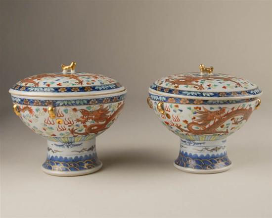 Appraisal: A Pair of Chinese Covered Rice Bowls having designs of