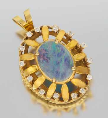 Appraisal: A Ladies' Diamond and Opal Triplet Pendant Brooch Tested k