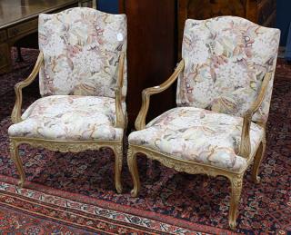 Appraisal: Pair of Louis XV style fauteuils Pair of Louis XV