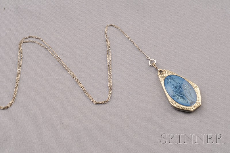 Appraisal: kt White Gold and Enamel Locket c s depicting a