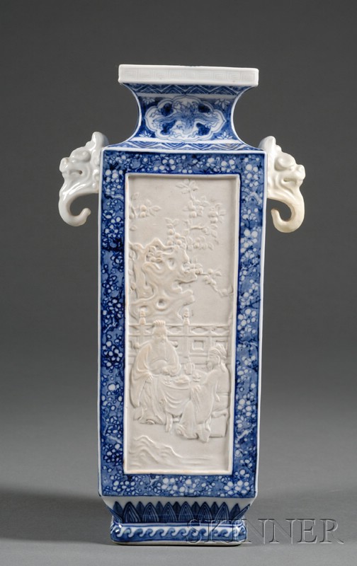 Appraisal: Porcelain Vase Japan th century square body with shishi finials