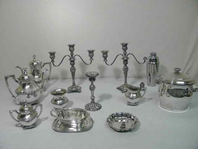 Appraisal: Large lot of assorted silver plate items Includes candelabras small