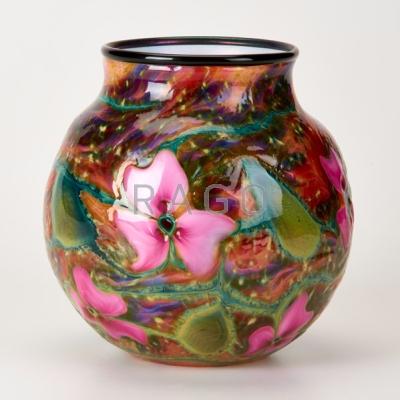 Appraisal: CHARLES LOTTON GLASS Cypriote Multi-flora vase with pink dogwood blossoms