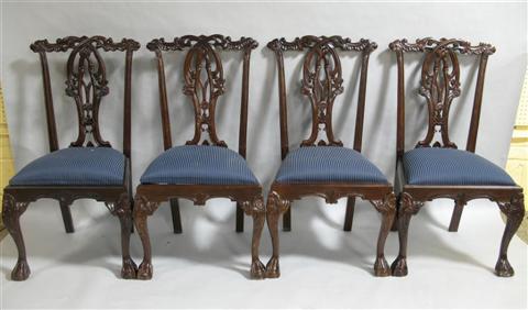 Appraisal: SET OF FOUR CHIPPENDALE STYLE CHAIRS th century the shaped