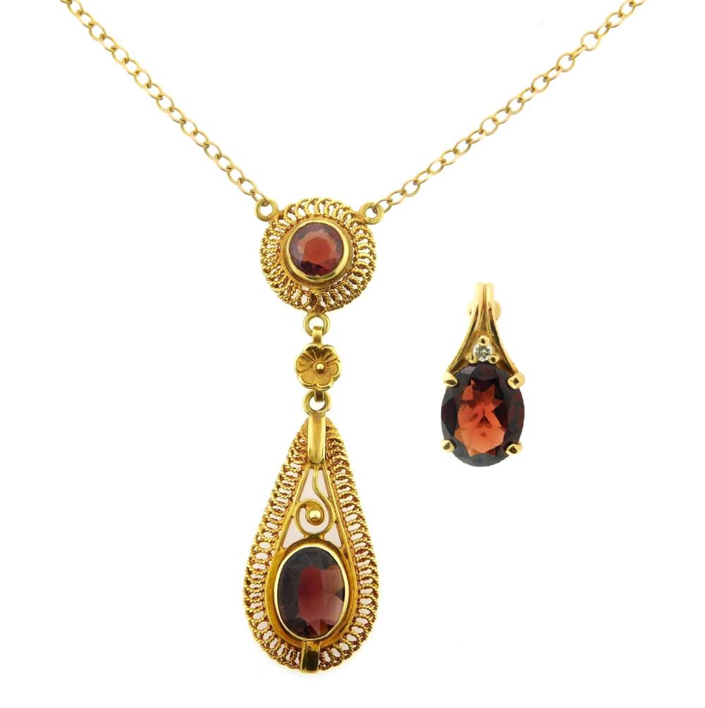 Appraisal: JEWELRY K Garnet necklace and K garnet enhancer tested K