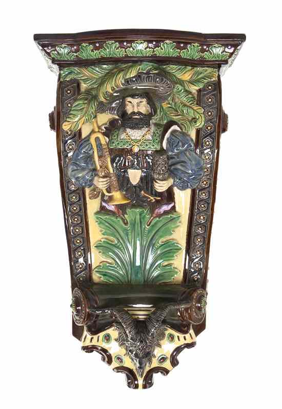 Appraisal: A Continental Majolica Wall Bracket having a rectangular top with