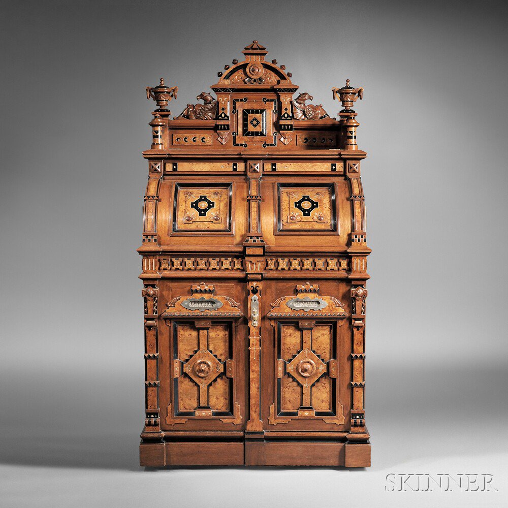 Appraisal: Wooton Renaissance Revival Walnut and Bird's-eye Maple Superior Grade Cabinet