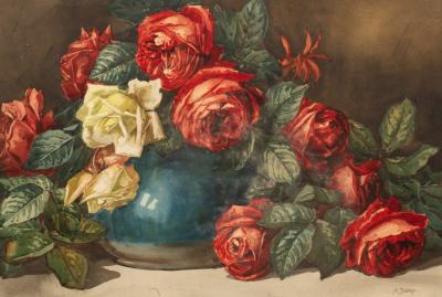 Appraisal: Arthur Dudley - Still Life Red Roses watercolour cm x