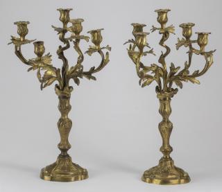 Appraisal: Gilt bronze candelabra th c h Pair of Louis XV