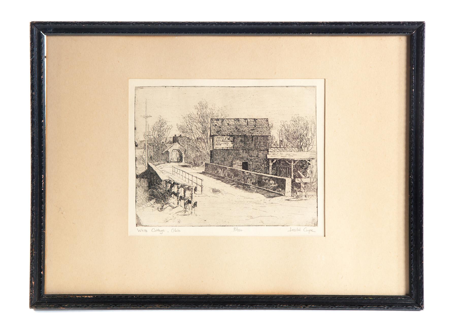 Appraisal: WHITE COTTAGE OHIO PRINT LESLIE COPE OHIO - Etching on