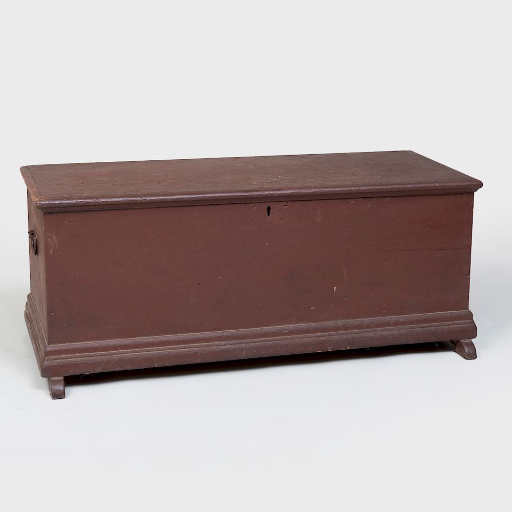 Appraisal: Hudson Valley Brown Painted Blanket Chest The top opening to