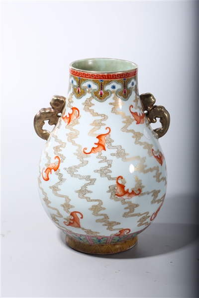 Appraisal: Chinese enameled porcelain vase with bat motif and gilt handles