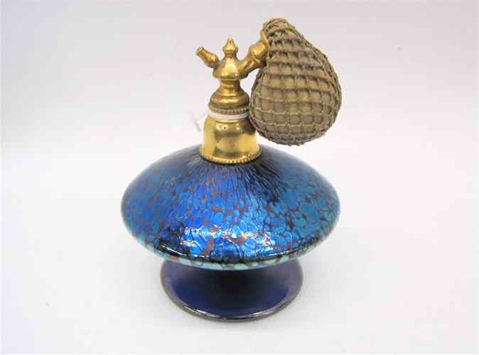 Appraisal: ART GLASS PERFUME attributed to Tiffany Blue-Aurene iridescent font on