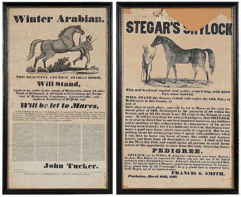 Appraisal: Two Virginia Horse Breeding Broadsides dated and two illustrated broadsides