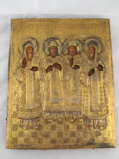 Appraisal: A th century icon of the four Hierarchs in silver