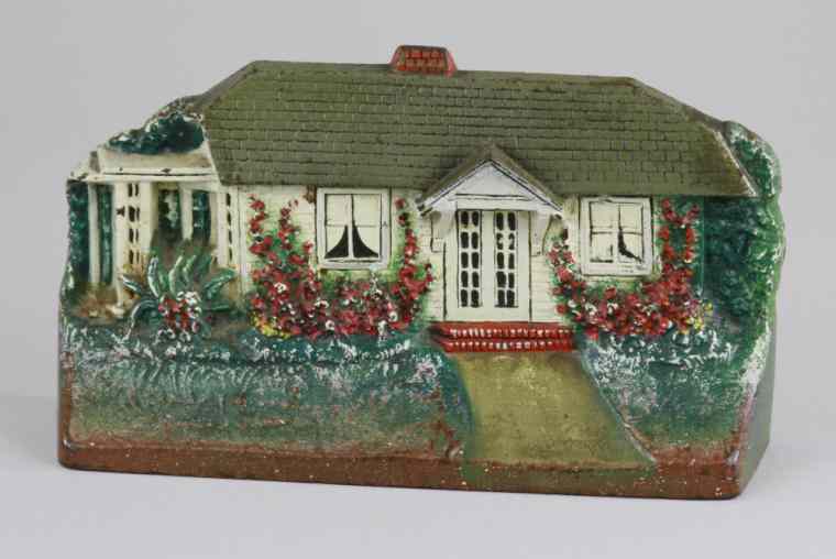 Appraisal: COTTAGE W CURTAINS DOORSTOP Marked ''cJo '' path leading to