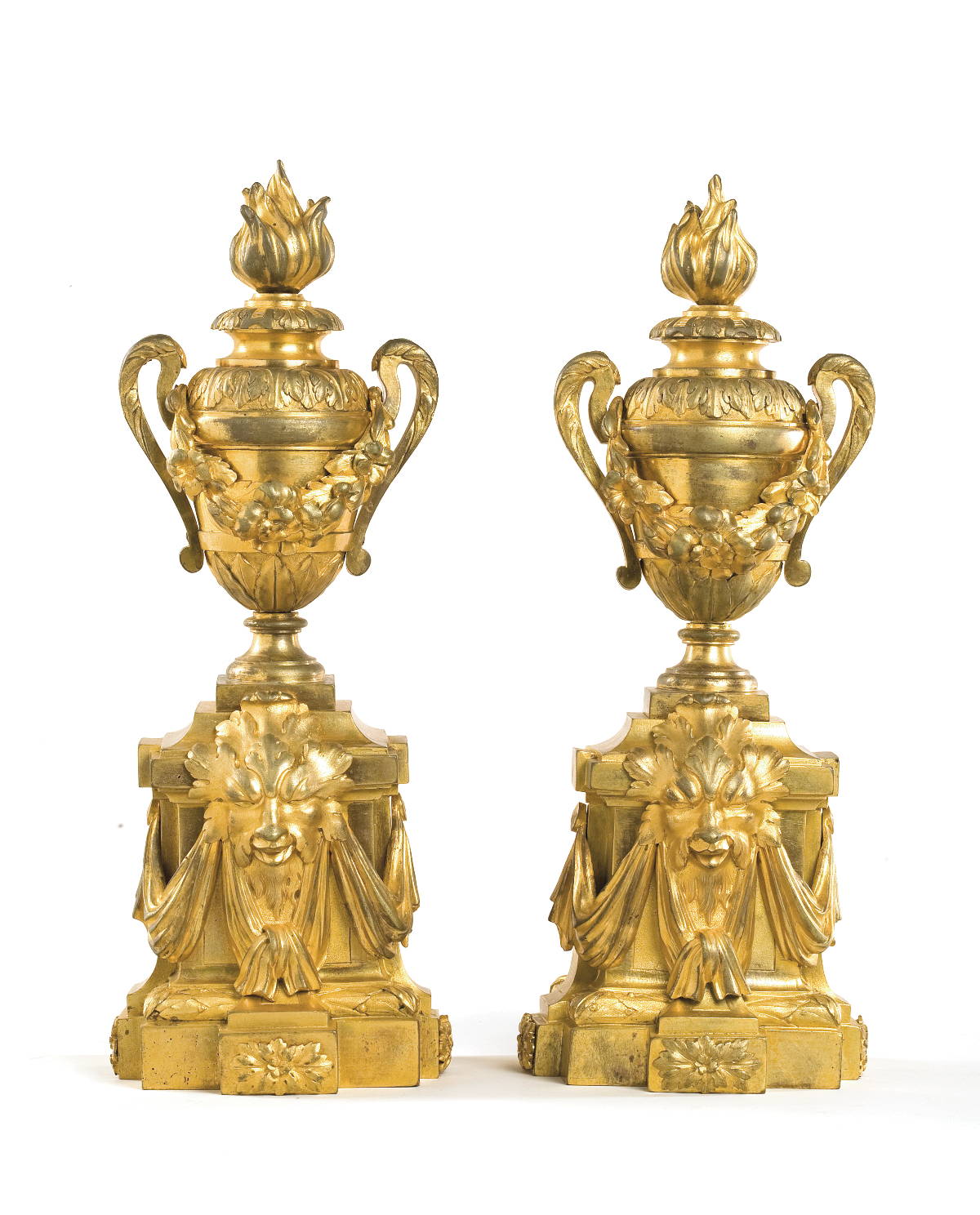 Appraisal: PAIR OF LOUIS XVI GILT-BRONZE CHENETS NINETEENTH CENTURY Height inches