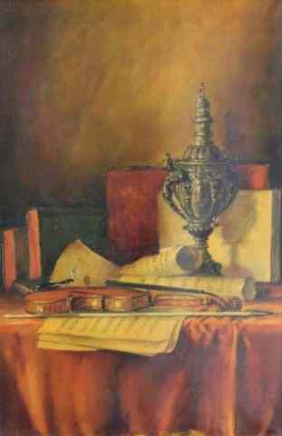 Appraisal: Vintage Still Life Oil on Canvas Still life of violin