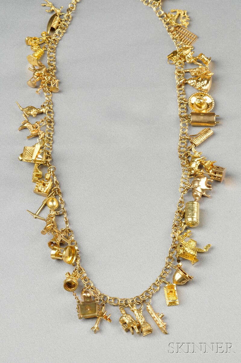 Appraisal: Travel Charm Necklace comprising forty-one kt kt and kt gold