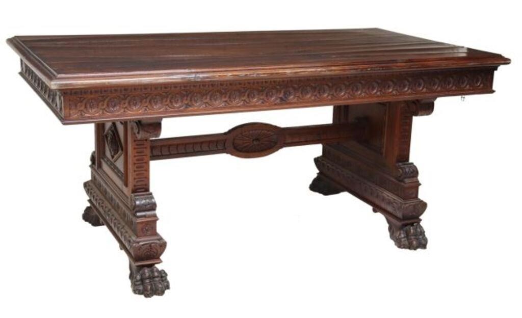 Appraisal: Italian Renaissance Revival walnut library table early th c rectangular