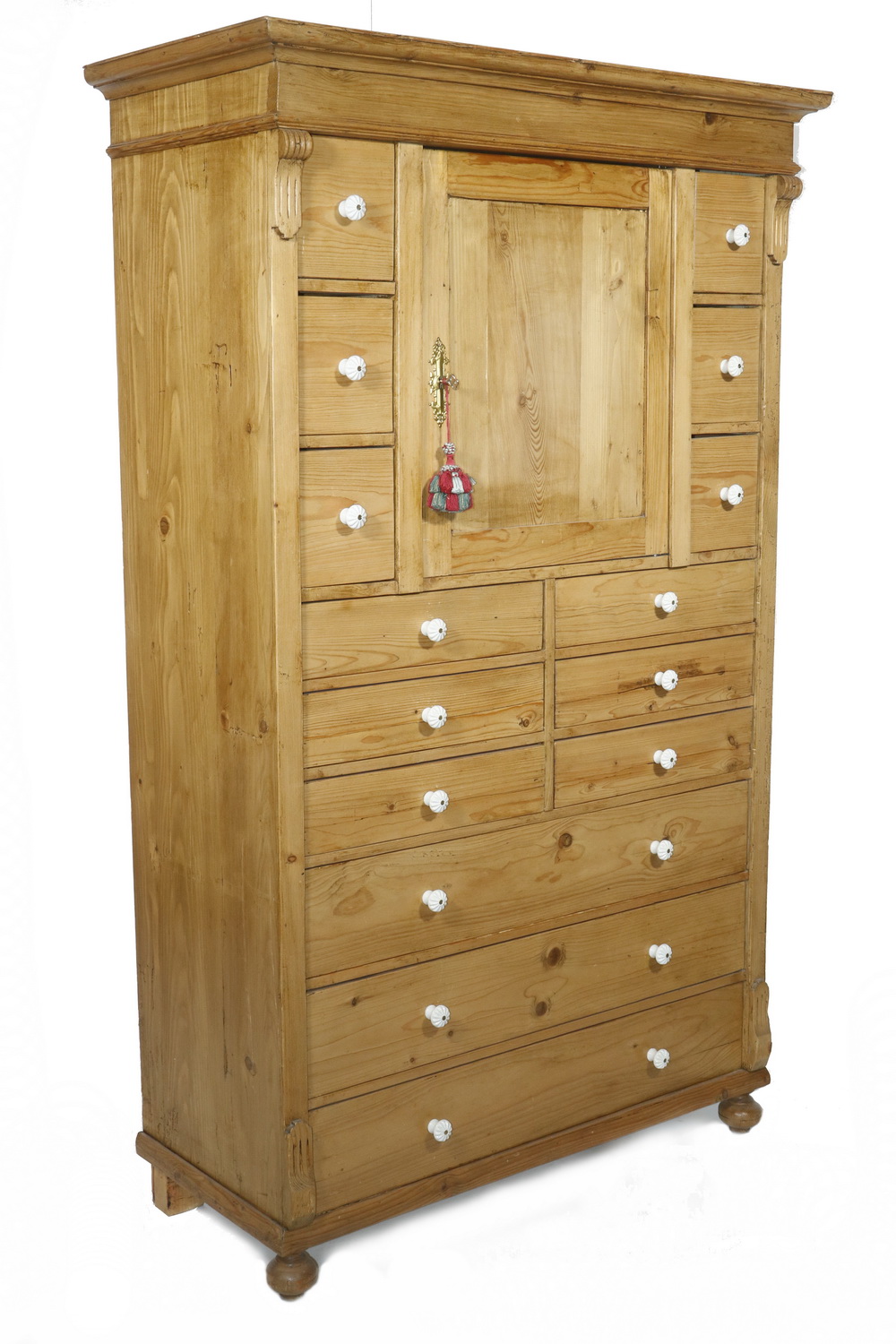 Appraisal: SCRUBBED PINE CABINET Scrubbed pine cabinet with fifteen drawers and