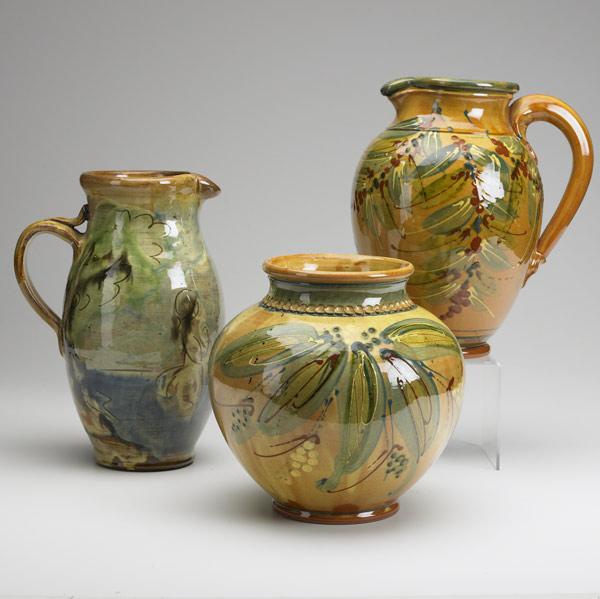 Appraisal: CONTEMPORARY REDWARE Two pitchers and a vase Tallest