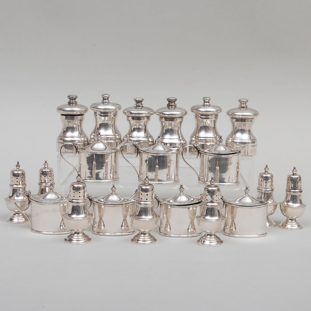 Appraisal: Group of Silver and Silver Plate Condiment Wares The silver