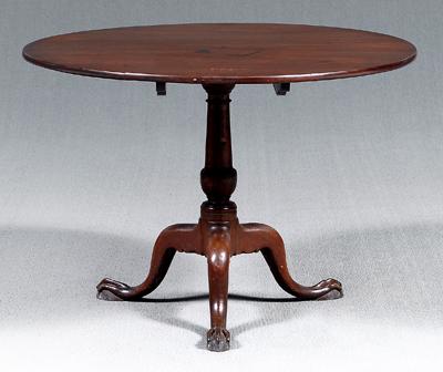 Appraisal: Chippendale tilt-top tea table mahogany with urn-turned support and tripod