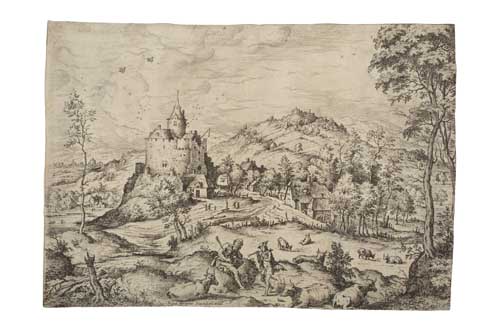 Appraisal: HIERONYMUS COCK Landscape with Mercury and Argus Etching x mm