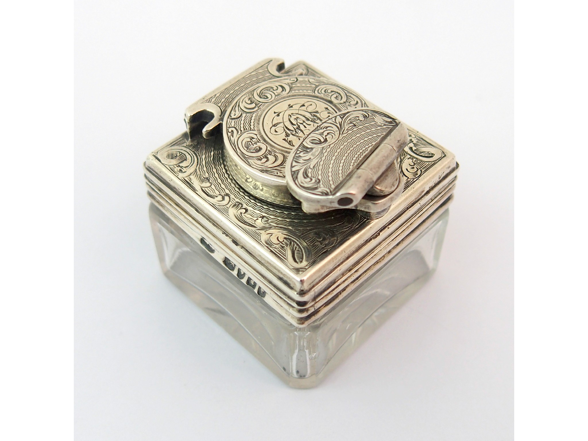 Appraisal: A Victorian silver topped travel inkwellmaker's marks obscure London the